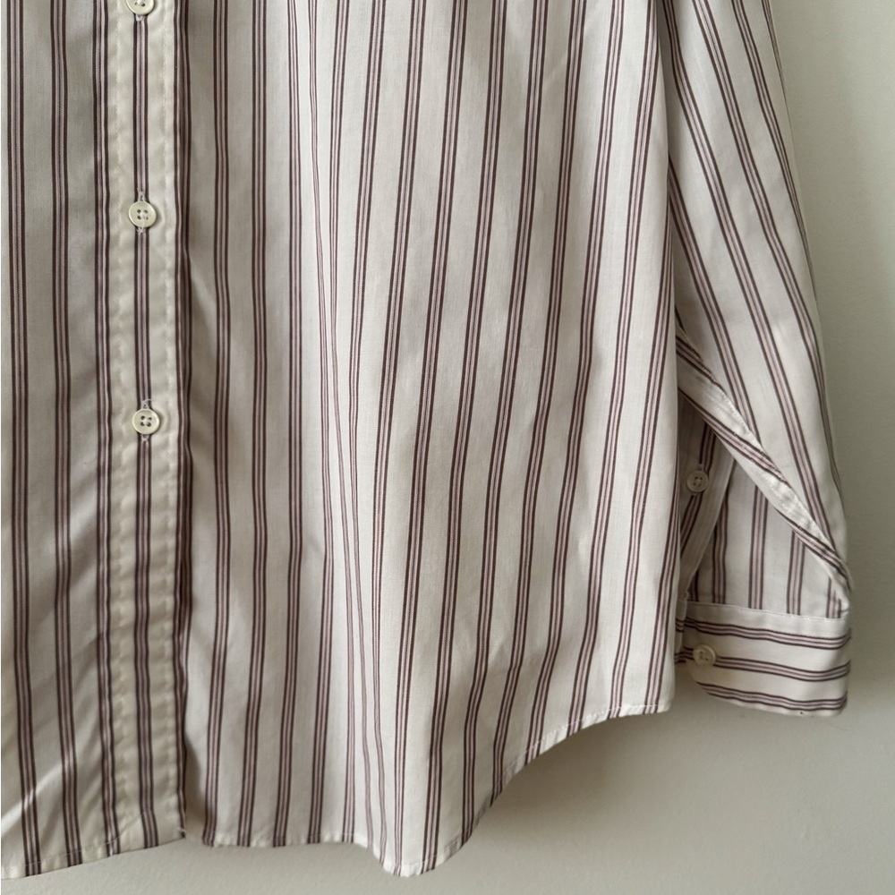 SOLD Vintage White + Burgundy Striped Cotton Boyfriend Shirt - Picture 4 of 6